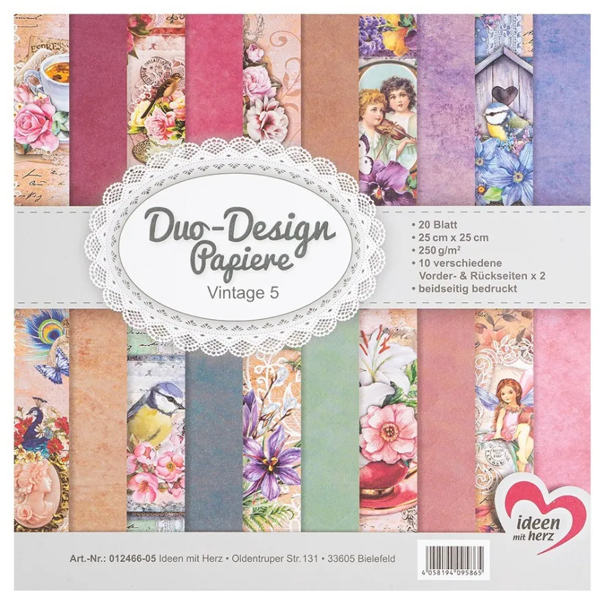 Duo-Design-Papiere, Vintage 5, beidseitig bedruckt, 25cm x 25cm, 250g/m², 20 Blatt
