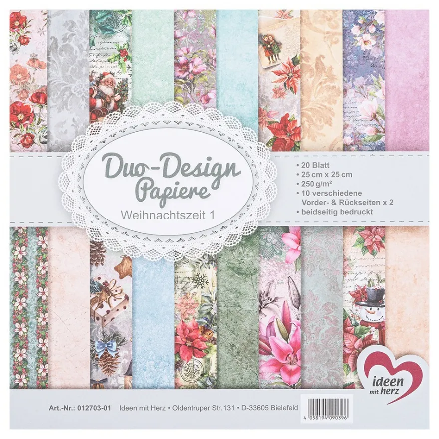 Duo-Design-Papiere, Weihnachtszeit 1, beidseitig bedruckt, 25cm x 25cm, 250g/m², 20 Blatt