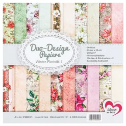 Duo-Design-Papiere, Winter-Floristik 1, beidseitig bedruckt, 25cm x 25cm, 250g/m², 20 Blatt