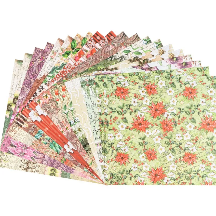 Duo-Design-Papiere, Winter-Floristik 1, beidseitig bedruckt, 25cm x 25cm, 250g/m², 20 Blatt