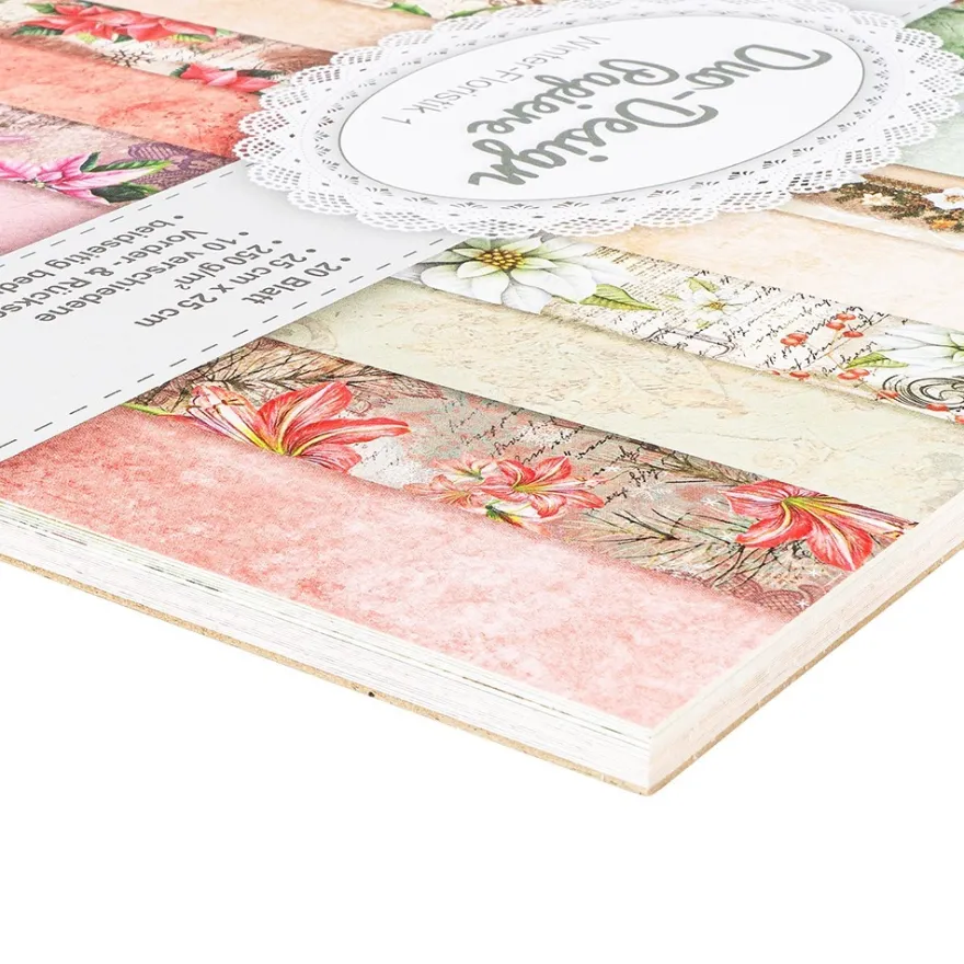 Duo-Design-Papiere, Winter-Floristik 1, beidseitig bedruckt, 25cm x 25cm, 250g/m², 20 Blatt