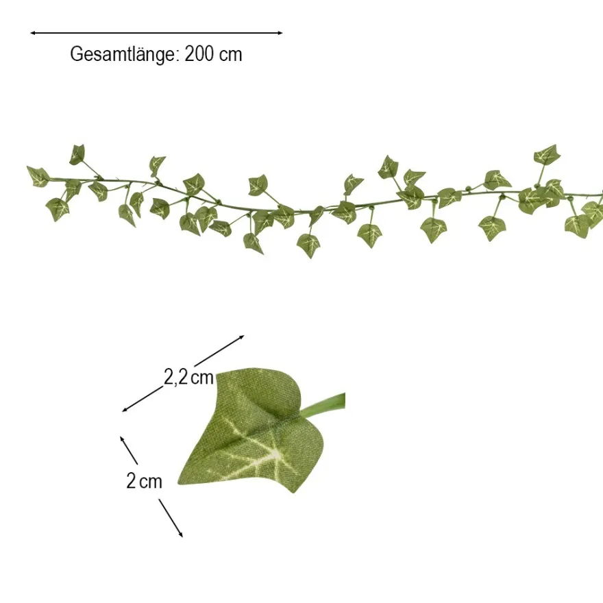 Efeu-Girlande, Design 2, 2m lang, drahtverstärkt