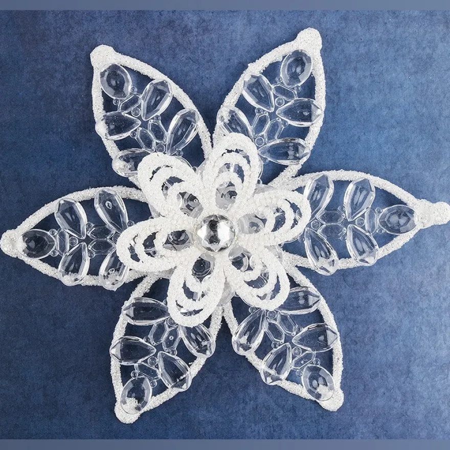 Eisblume zum Zusammensetzen, Ø 17cm, weiß mit Glitzer, klar, 5 Teile