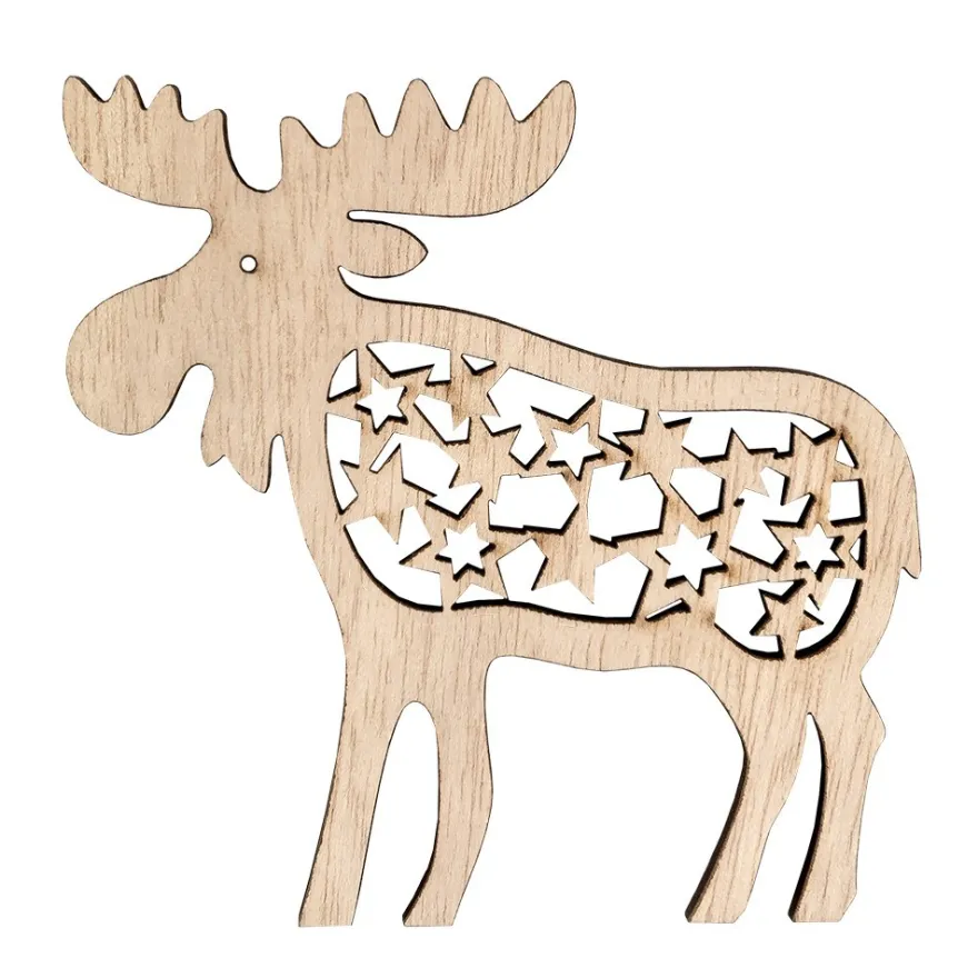 Elche, Holz, 9cm x 9cm, 3mm stark, mit gelaserten Deko-Elementen, 3 Stück