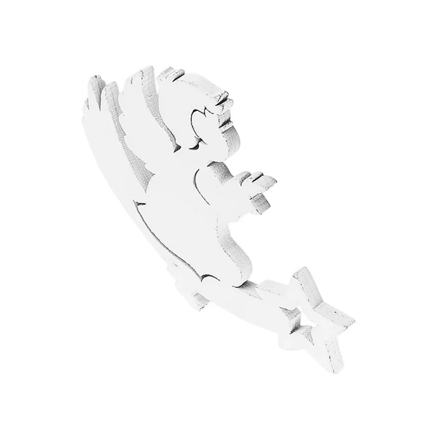 Engel auf Sternschnuppe, Holz, 8,8cm x 6,6cm x 0,5cm, weiß, 16 Stück