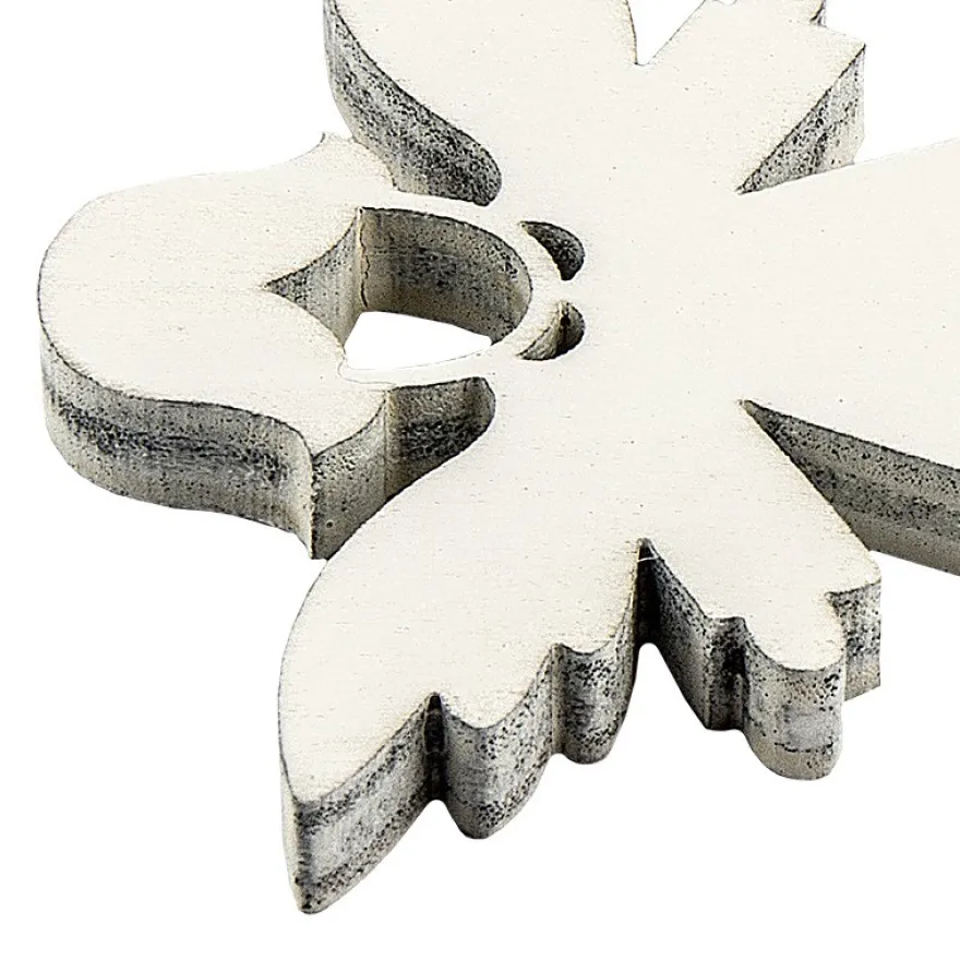 Engel aus Holz, weiß, 2 Designs, 6,2cm x 7cm x 0,5cm & 5,7cm x 7,5cm x 0,5cm, 12 Stück