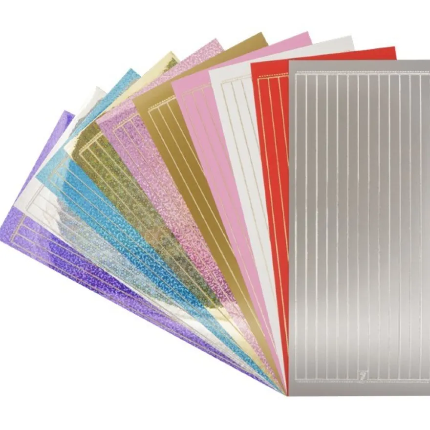 10er Sticker Set, Linien, 7mm, verschiedene Farben und Folien