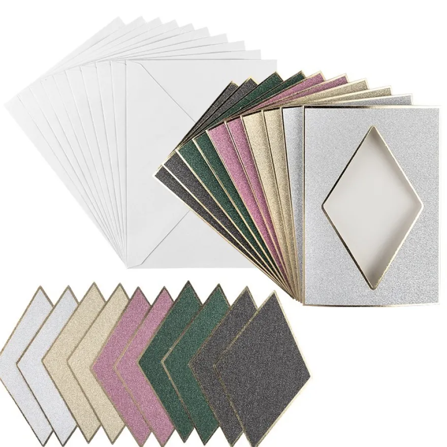 3-Fach-Grußkarten, Passepartout, Raute, B6, 5 versch. Farben, inkl. Umschläge, 10 Stück