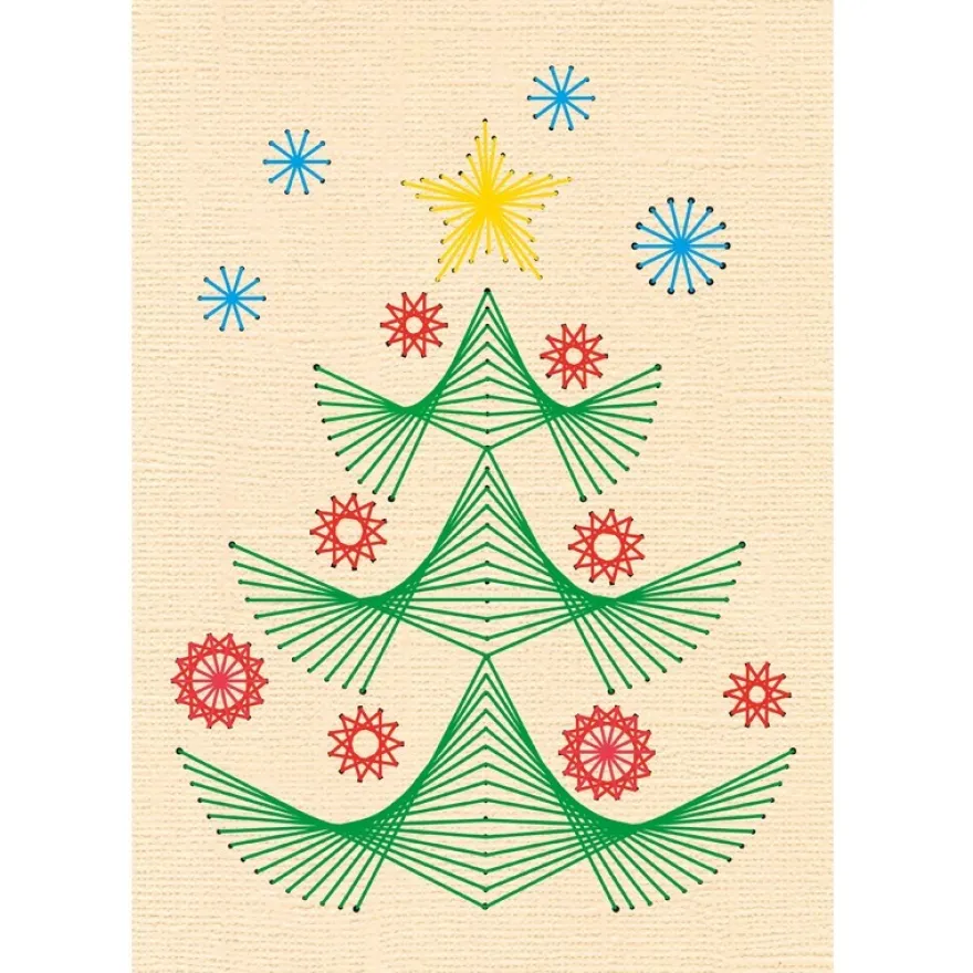 Fadengrafik-Grußkarten "Tannenbaum", Leinen-Optik, B6, 10 Farben, inkl. Umschläge, 10 Stück