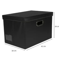 Faltbare Aufbewahrungsboxen mit Deckel, schwarz, Lederoptik, 42cm x 30cm x 29cm, 2 Stück