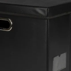 Faltbare Aufbewahrungsboxen mit Deckel, schwarz, Lederoptik, 42cm x 30cm x 29cm, 2 Stück