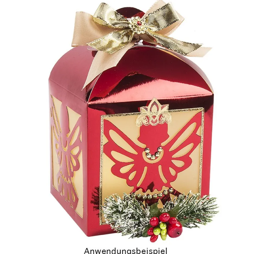Faltboxen "Engel", mit 4 Engel-Ausstanzungen, 10x10x10cm, Spiegelkarton, verschiedene Farben, 10 St
