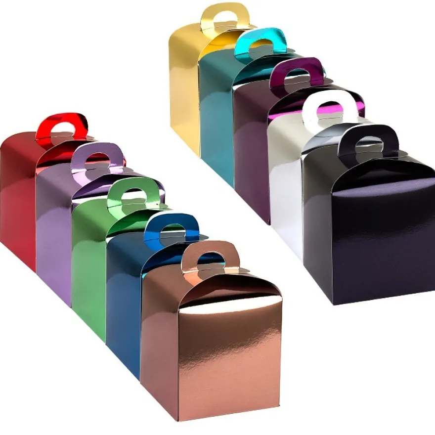 Faltboxen, geklebt, 10 cm x 10 cm x 10 cm, Spiegelkarton, verschiedene Farben, 10 Stück
