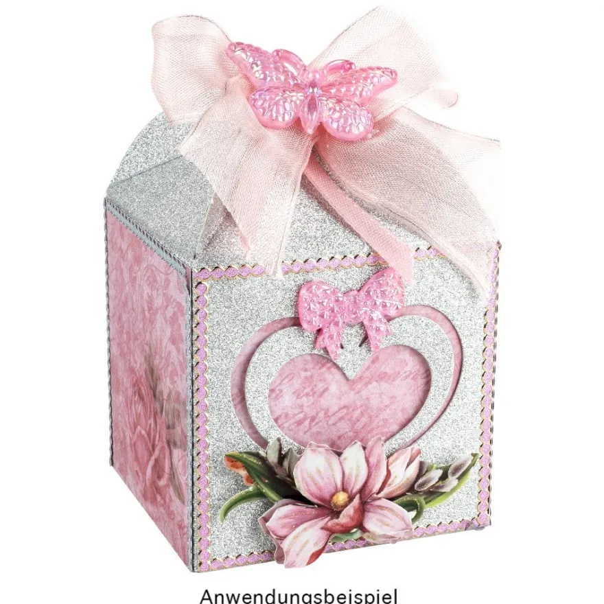 Faltboxen Herz, 250g/m², 7,2cm x 7,2cm x 10cm, versch. Farben & Papiere, 10 Stück