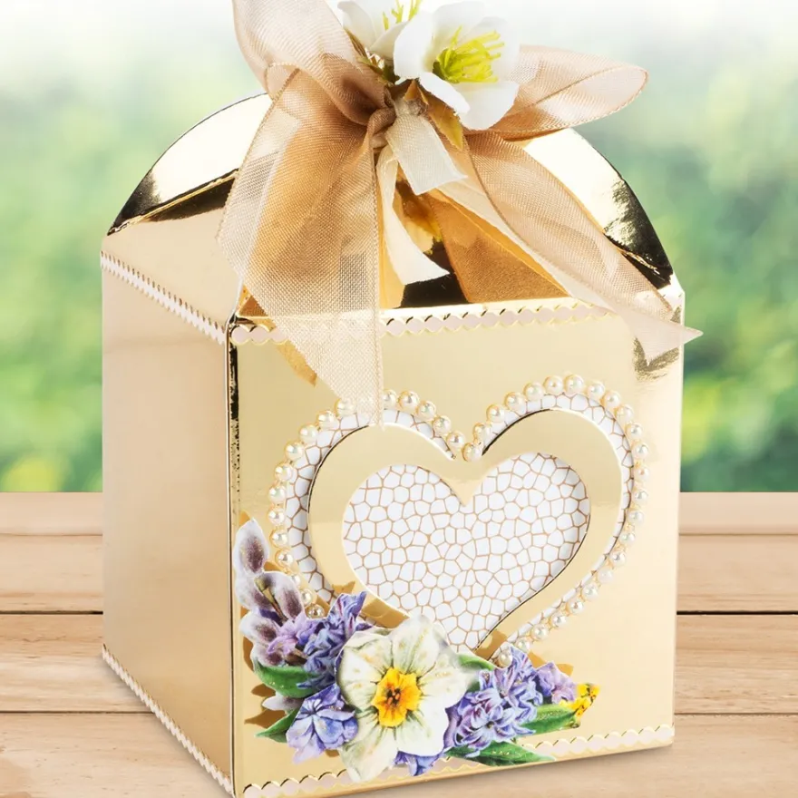 Faltboxen Herz, 250g/m², 7,2cm x 7,2cm x 10cm, versch. Farben & Papiere, 10 Stück
