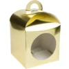 Faltboxen mit Kreis-Ausstanzung, geklebt, 11,5cm x 11,5cm x 11,5cm, Spiegelkarton, gold, 10 Stück