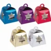 Faltboxen mit Stern-Ausstanzungen, geklebt, 17cm x 17cm x 13,5cm, Spiegelkarton, 5 Stück