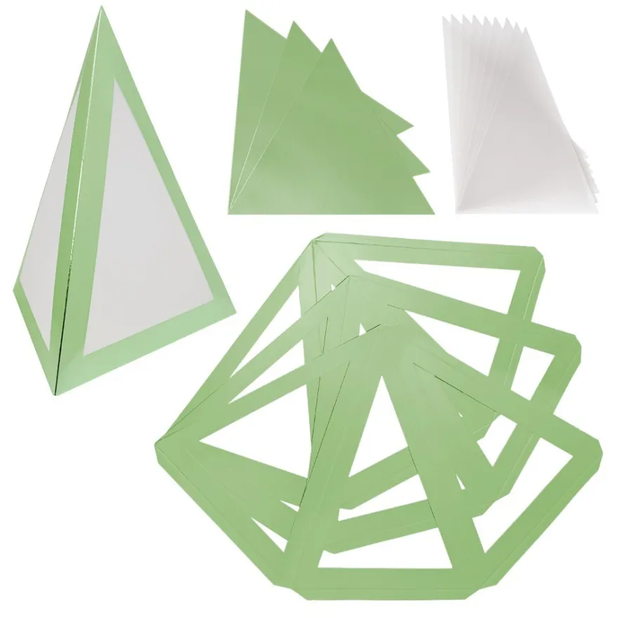 Falt-Laternen, Pyramide, 280g/m², 27,5cm x 18,5cm x 21cm, grün, 3 Stück