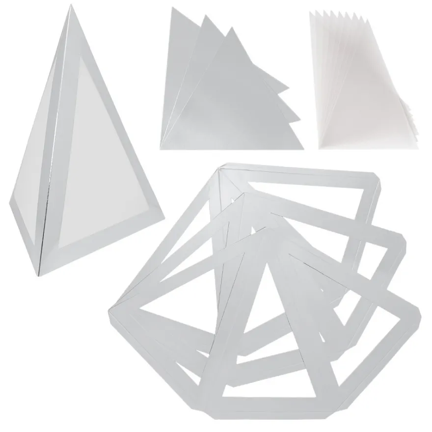 Falt-Laternen, Pyramide, 280g/m², 27,5cm x 18,5cm x 21cm, silber, 3 Stück