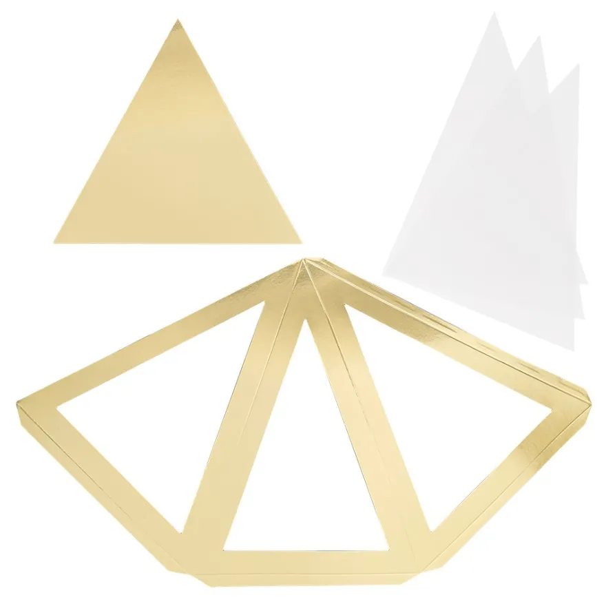 Falt-Laternen, Pyramide, 280g/m², 27,5cm x 18,5cm x 21cm, gold, 3 Stück