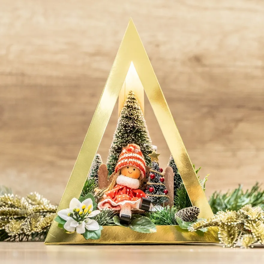 Falt-Laternen, Pyramide, 280g/m², 27,5cm x 18,5cm x 21cm, gold, 3 Stück