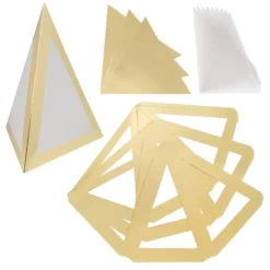 Falt-Laternen, Pyramide, 280g/m², 27,5cm x 18,5cm x 21cm, gold, 3 Stück
