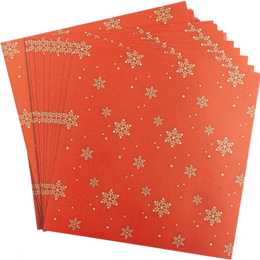 Faltpapiere, transparent, Eiskristalle, 15cm x 15cm, 110 g/m², rot/gold, 100 Stück