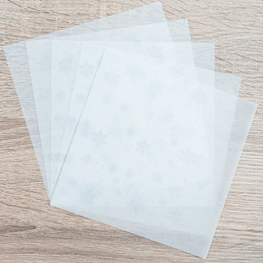 Faltpapiere, transparent, Eiskristalle, 15cm x 15cm, 110 g/m², weiß/silber, 100 Stück