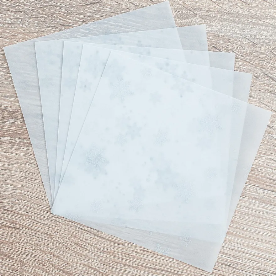Faltpapiere, transparent, Eiskristalle, 10cm x 10cm, 110 g/m², weiß/silber, 100 Stück