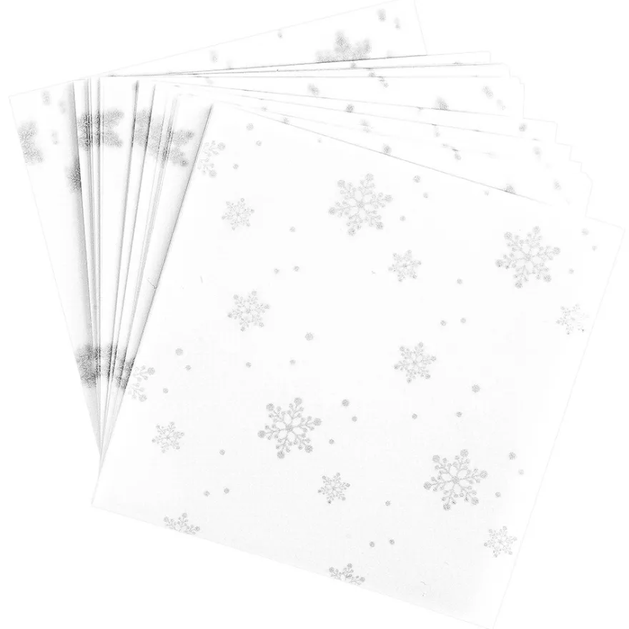 Faltpapiere, transparent, Eiskristalle, 10cm x 10cm, 110 g/m², weiß/silber, 100 Stück