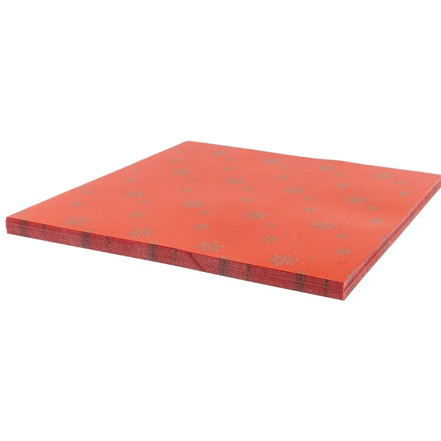 Faltpapiere, transparent, Eiskristalle, 20cm x 20cm, 110 g/m², rot/gold, 100 Stück
