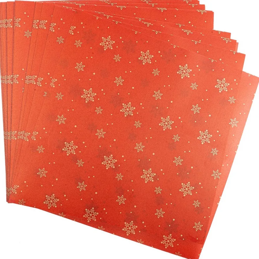 Faltpapiere, transparent, Eiskristalle, 20cm x 20cm, 110 g/m², rot/gold, 100 Stück