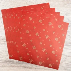 Faltpapiere, transparent, Eiskristalle, 20cm x 20cm, 110 g/m², rot/gold, 100 Stück