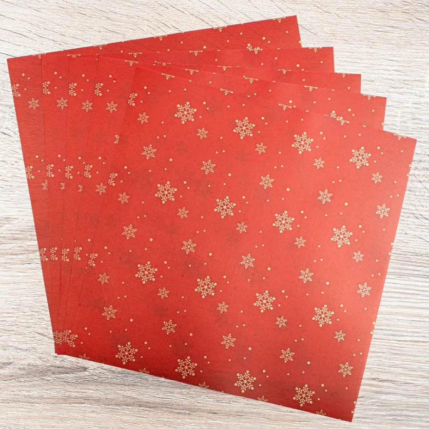 Faltpapiere, transparent, Eiskristalle, 20cm x 20cm, 110 g/m², rot/gold, 100 Stück