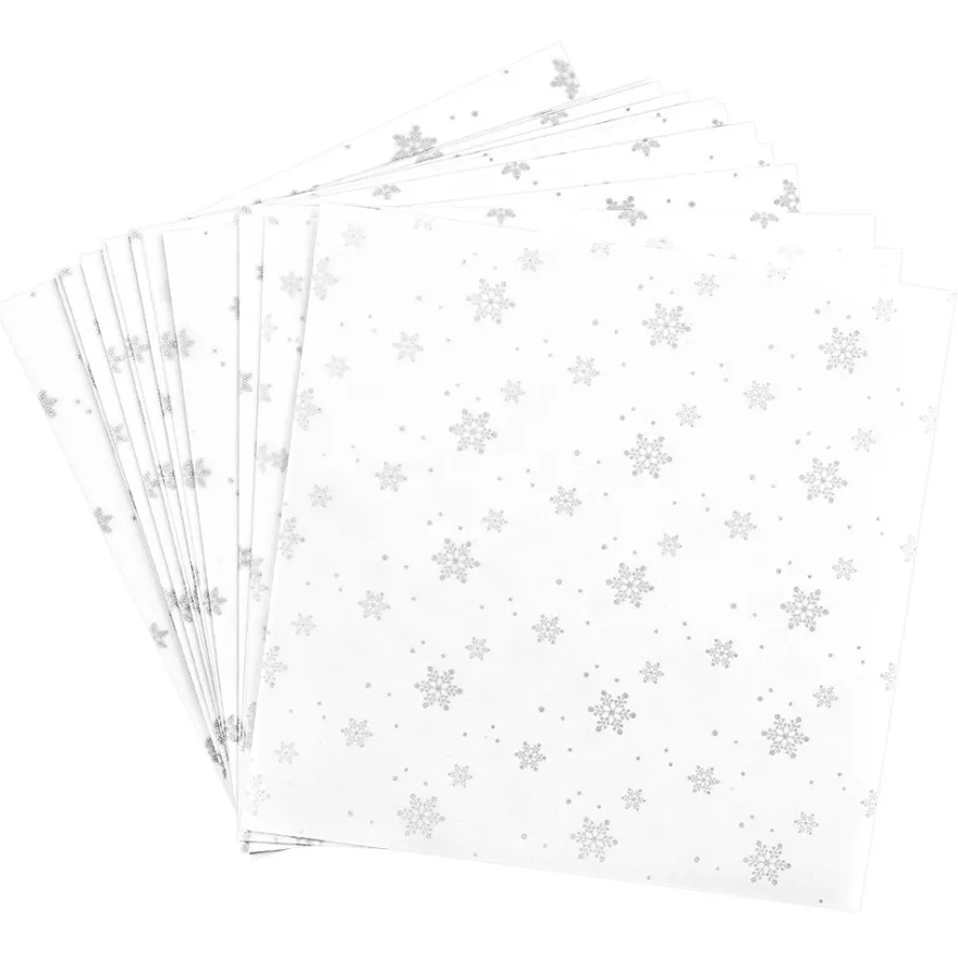 Faltpapiere, transparent, Eiskristalle, 20cm x 20cm, 110 g/m², weiß/silber, 100 Stück