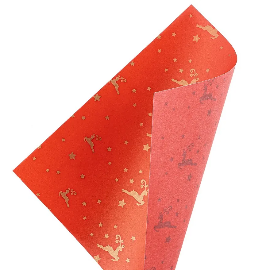 Faltpapiere, transparent, Hirsche, 10cm x 10cm, 110 g/m², rot/gold, 100 Stück