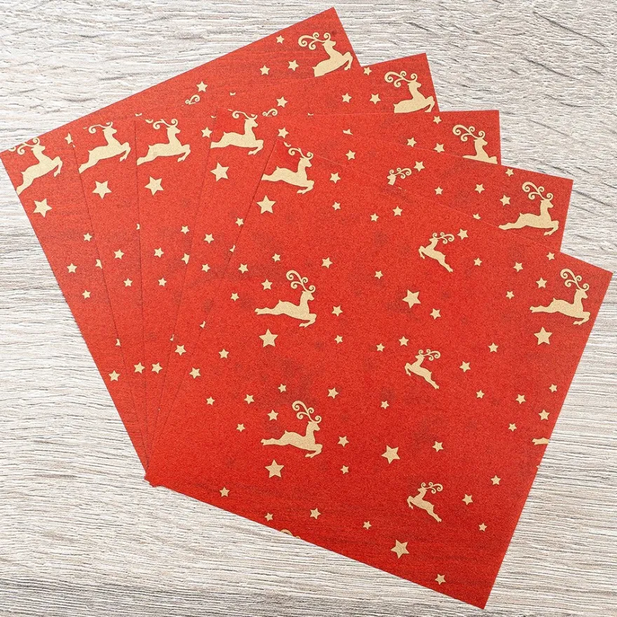 Faltpapiere, transparent, Hirsche, 10cm x 10cm, 110 g/m², rot/gold, 100 Stück