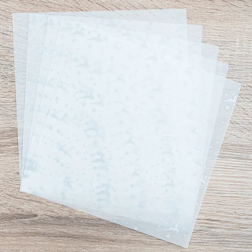 Faltpapiere, transparent, Hirsche, 20cm x 20cm, 110 g/m², weiß/silber, 100 Stück