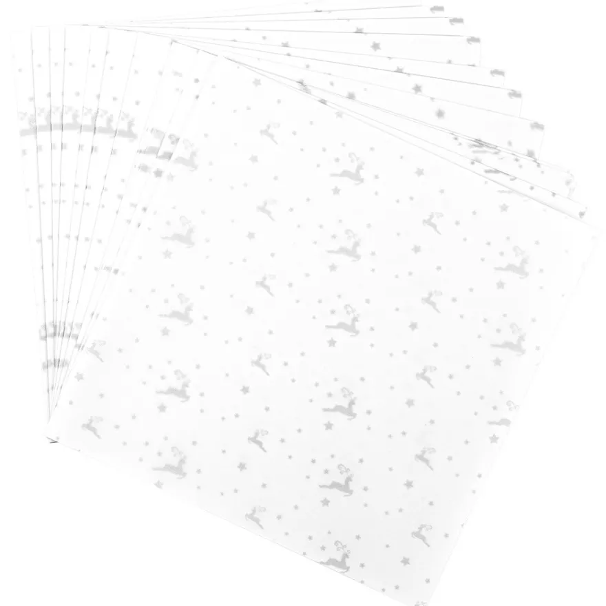 Faltpapiere, transparent, Hirsche, 20cm x 20cm, 110 g/m², weiß/silber, 100 Stück