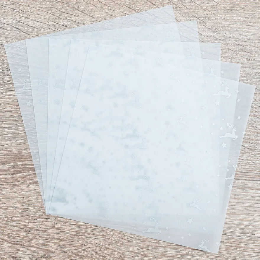 Faltpapiere, transparent, Hirsche, 15cm x 15cm, 110 g/m², weiß/silber, 100 Stück