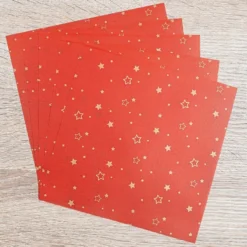 Faltpapiere, transparent, Sterne, 15cm x 15cm, 110 g/m², rot/gold, 100 Stück