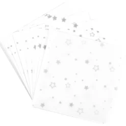 Faltpapiere, transparent, Sterne, 10cm x 10cm, 110 g/m², weiß/silber, 100 Stück