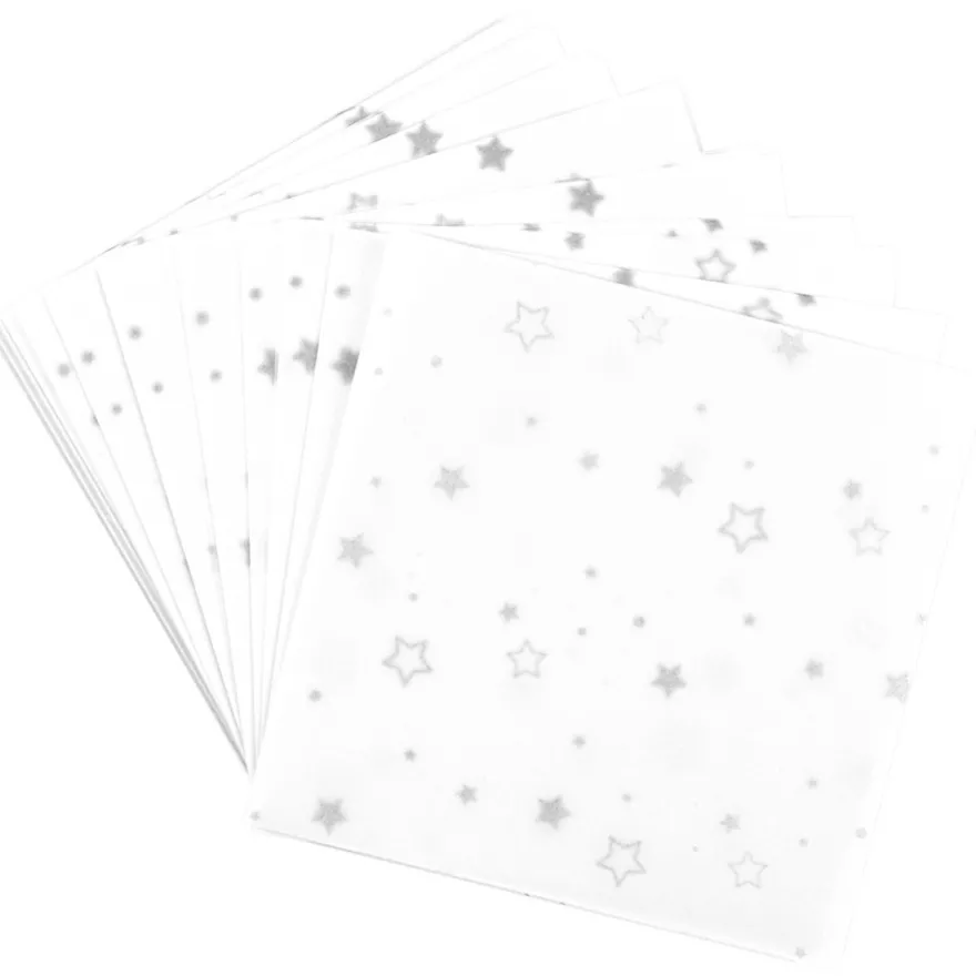 Faltpapiere, transparent, Sterne, 10cm x 10cm, 110 g/m², weiß/silber, 100 Stück