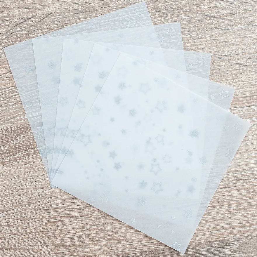 Faltpapiere, transparent, Sterne, 10cm x 10cm, 110 g/m², weiß/silber, 100 Stück