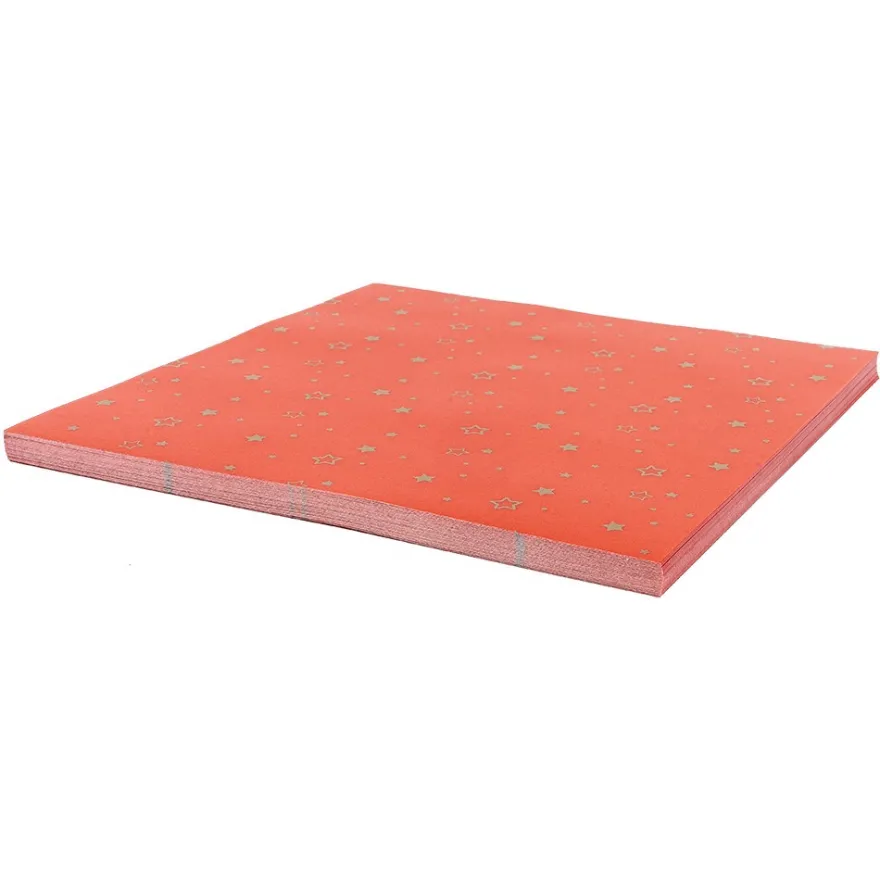 Faltpapiere, transparent, Sterne, 20cm x 20cm, 110 g/m², rot/gold, 100 Stück