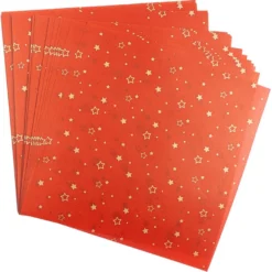 Faltpapiere, transparent, Sterne, 20cm x 20cm, 110 g/m², rot/gold, 100 Stück