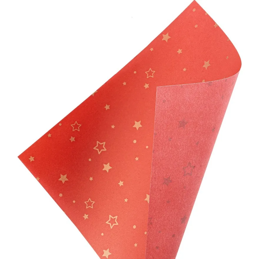 Faltpapiere, transparent, Sterne, 20cm x 20cm, 110 g/m², rot/gold, 100 Stück
