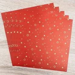 Faltpapiere, transparent, Sterne, 20cm x 20cm, 110 g/m², rot/gold, 100 Stück