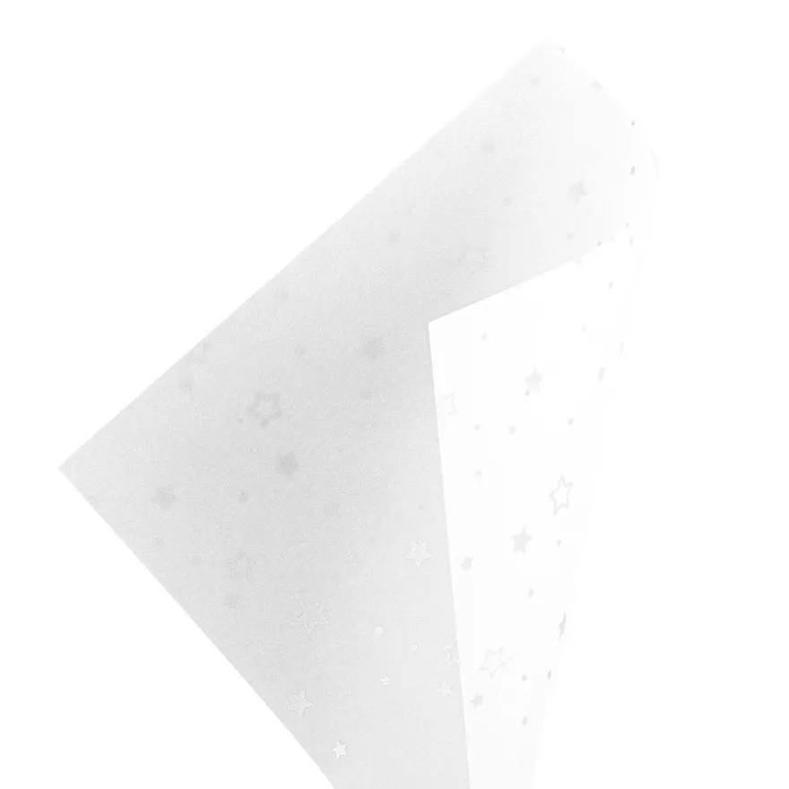 Faltpapiere, transparent, Sterne, 20cm x 20cm, 110 g/m², weiß/silber, 100 Stück