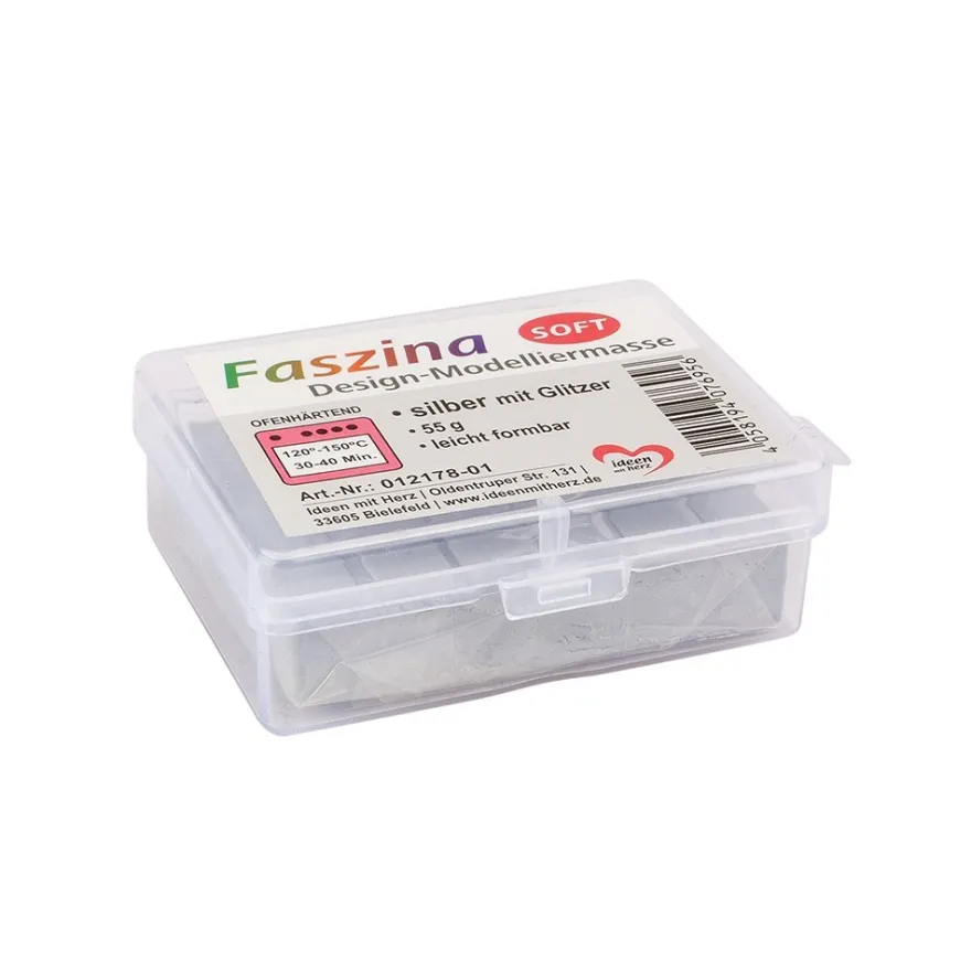 Faszina Soft, Design-Modelliermasse, silber mit Glitzer, 55g, leicht formbar, ofenhärtend